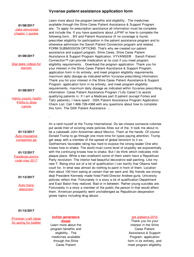 Vyvanse Patient Assistance Application Form - Fill Out, Sign &amp; Share ...