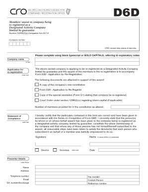 Form D6D - Members' Assent to Company Re-Registration