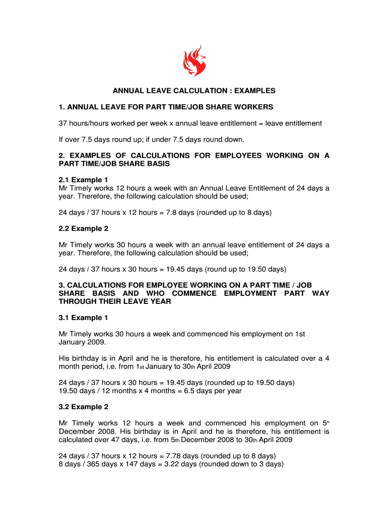 Fillable Online ANNUAL LEAVE CALCULATION Fax Email Print pdfFiller