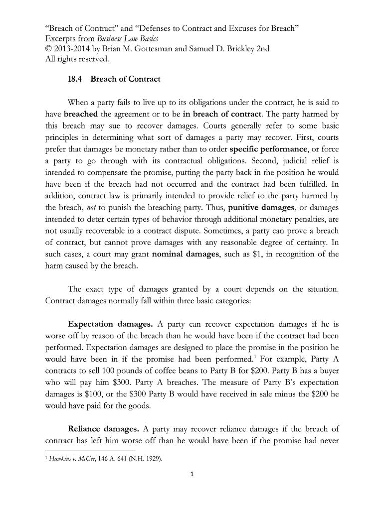 Fillable Online Breach of Contract and Defenses to Contract and Excuses