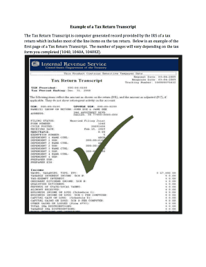 Fillable Online Example of a Tax Return Transcript Fax Email Print ...