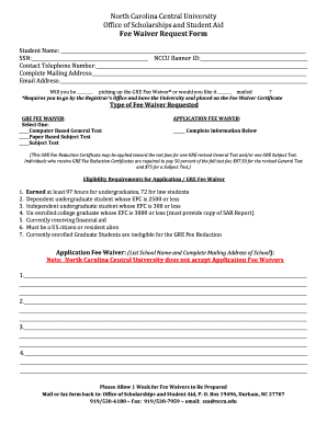 SSN: NCCU Banner ID: