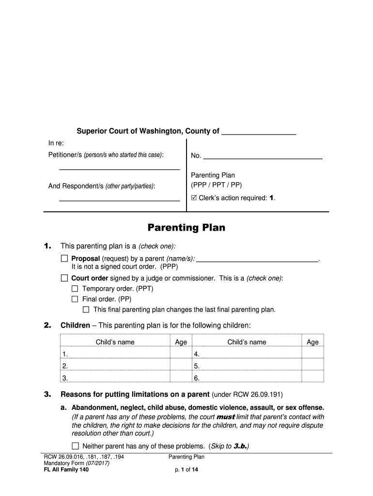 Parenting Plan Washington State Fill Online Printable Fillable