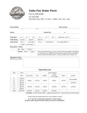 Cake Fax Order Form - Crow Lane Bakery