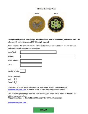 Fillable Online dcp psc EHOPAC Coin Order Form - 2017. EHOPAC Coin