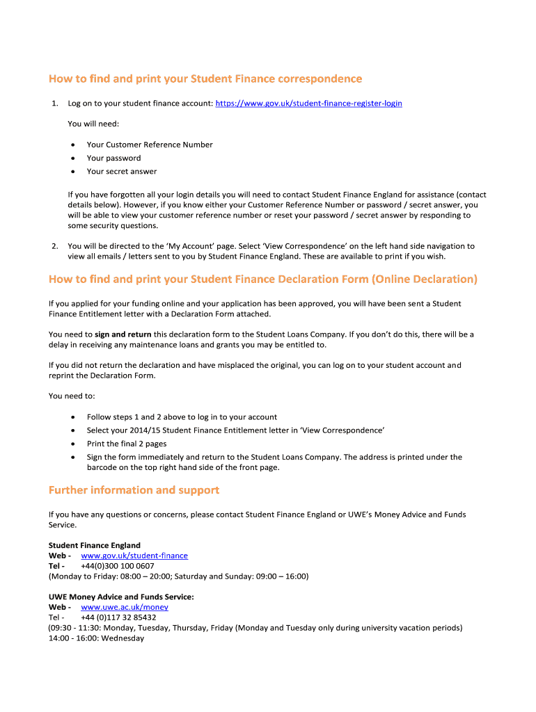 Fillable Online How to find and print your Student Finance