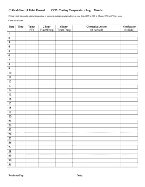 Fillable Online CCP: Cooling Temperature Log Fax Email Print - pdfFiller