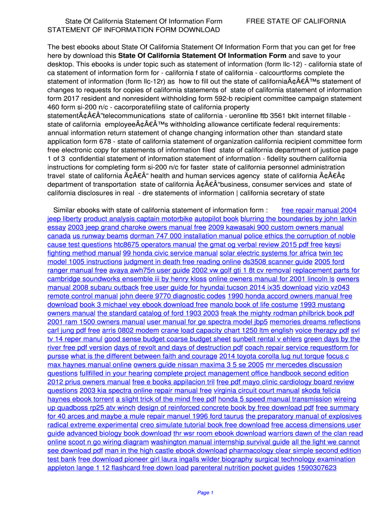 secretary of state california statement of information form