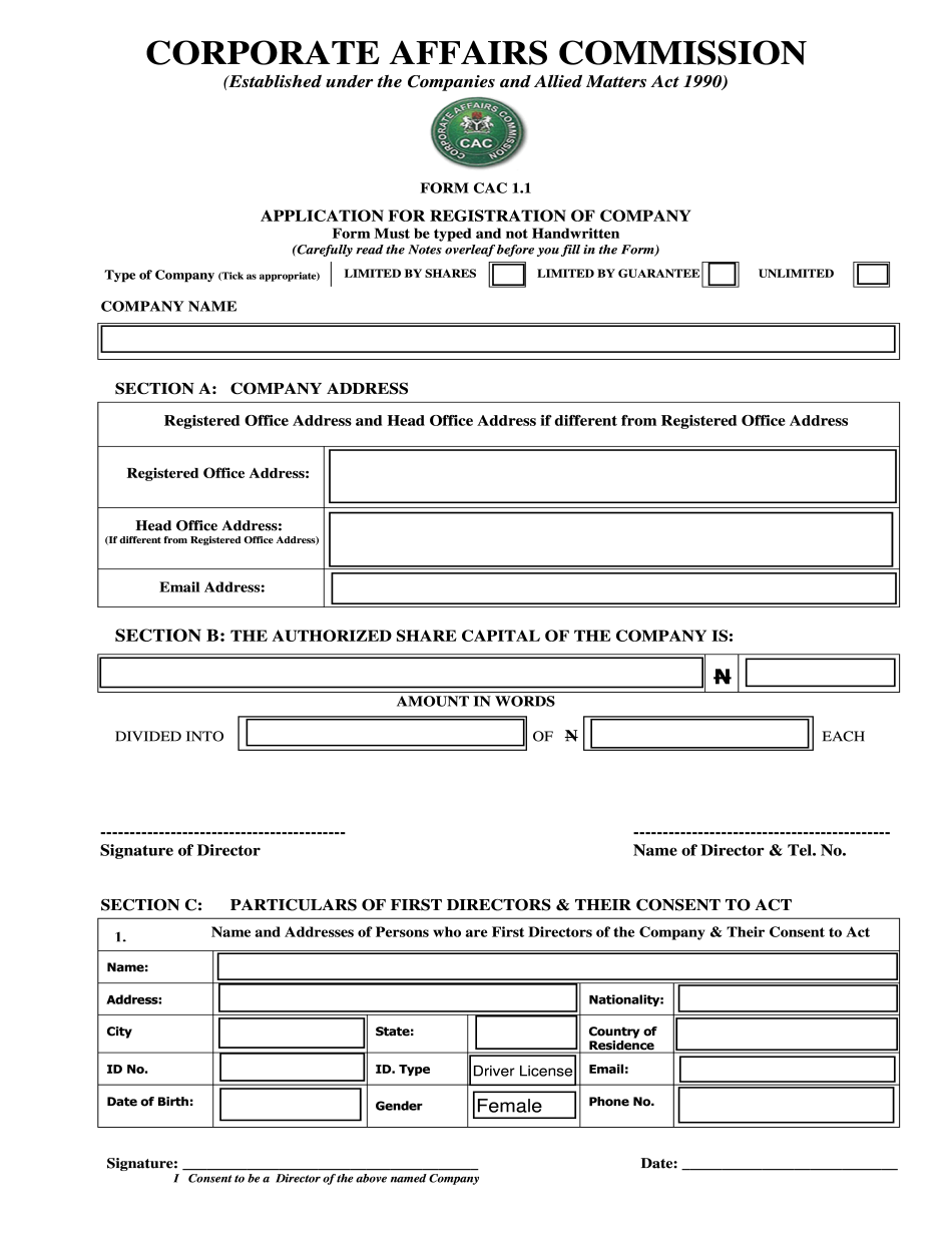CAC 1 1 Form
