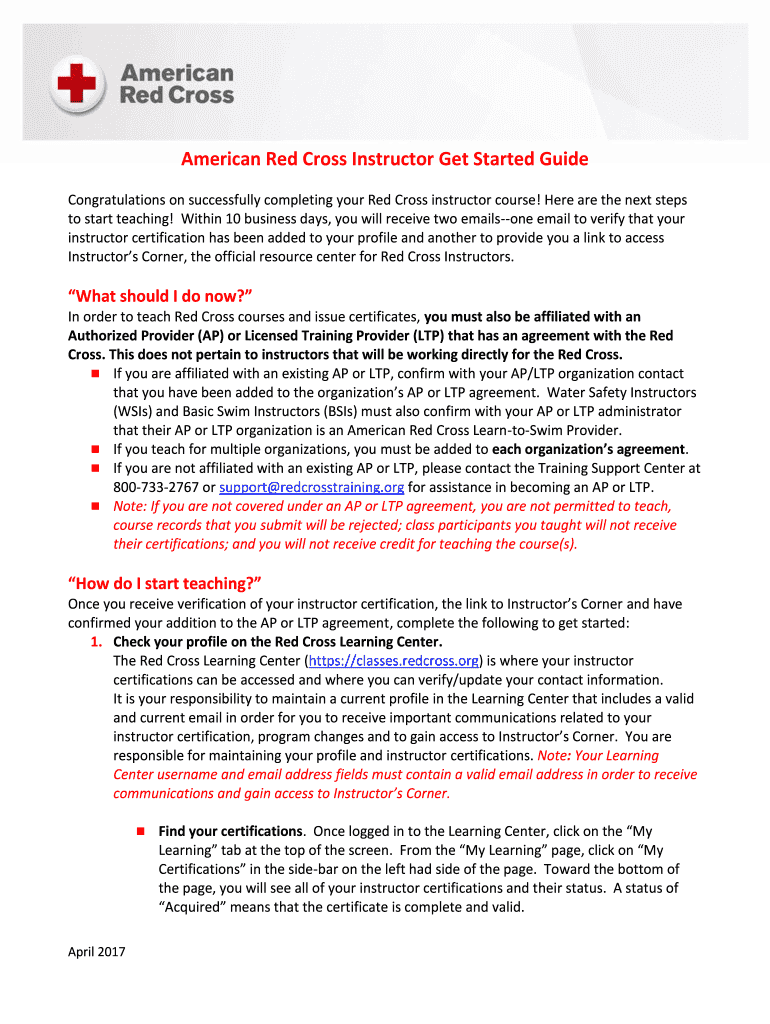 Fillable Online American Red Cross Instructor Get Started Guide Fax ...