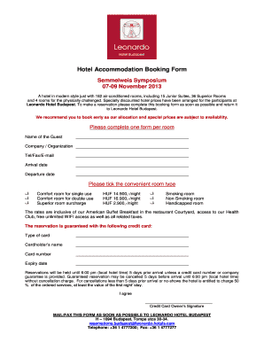 Hotel Accommodation Booking Form - Diamond Congress