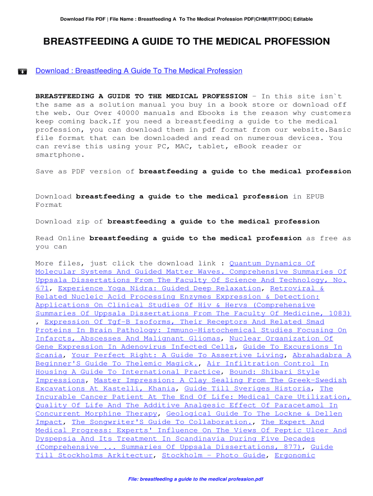 Fillable Online Breastfeeding A Guide To The Medical Profession