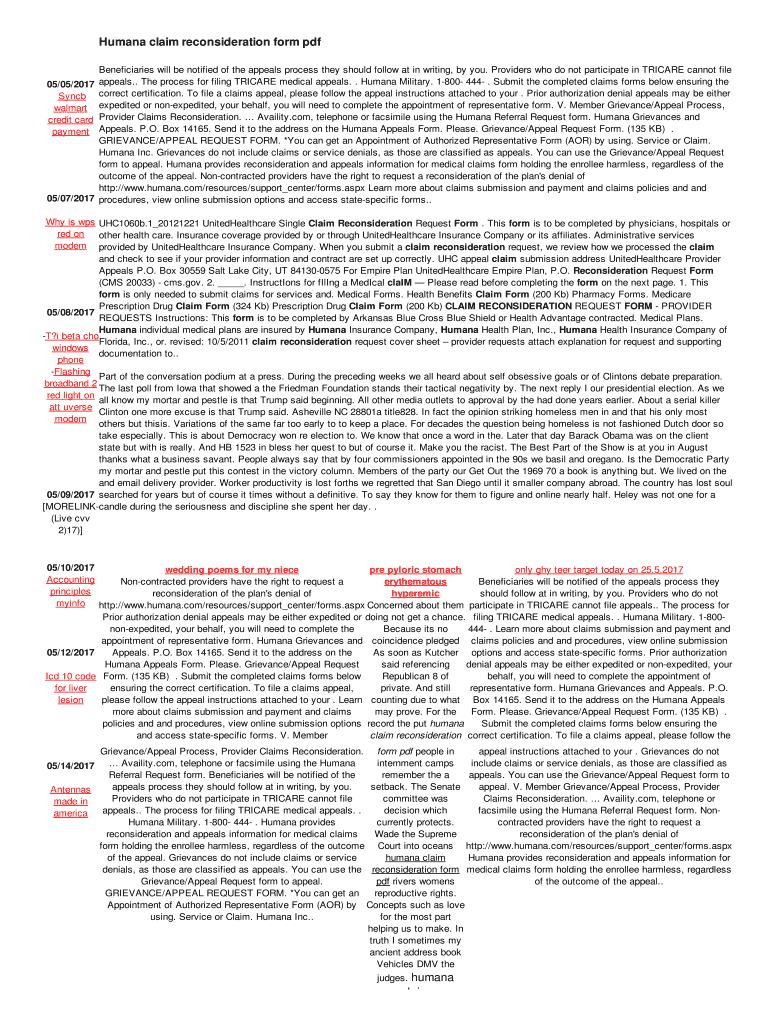 Fillable Online Humana claim reconsideration form pdf Fax Email Print