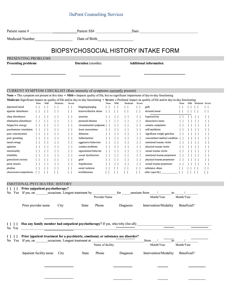 Medicaid Client Intake Form - DuPont Counseling Services Preview on Page 1