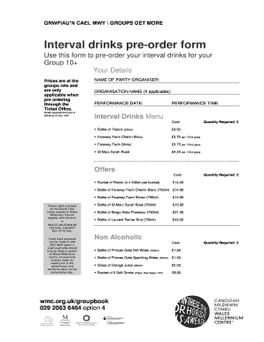 Interval drinks pre-order form - Wales Millennium Centre