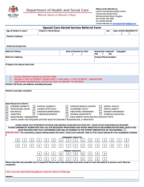 Fillable Online Special Care Dental Referral Form 2015 - Isle of Man ...