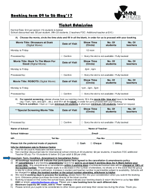 Booking form 09 to 26 May'17 Ticket Admission - Omni-Theatre