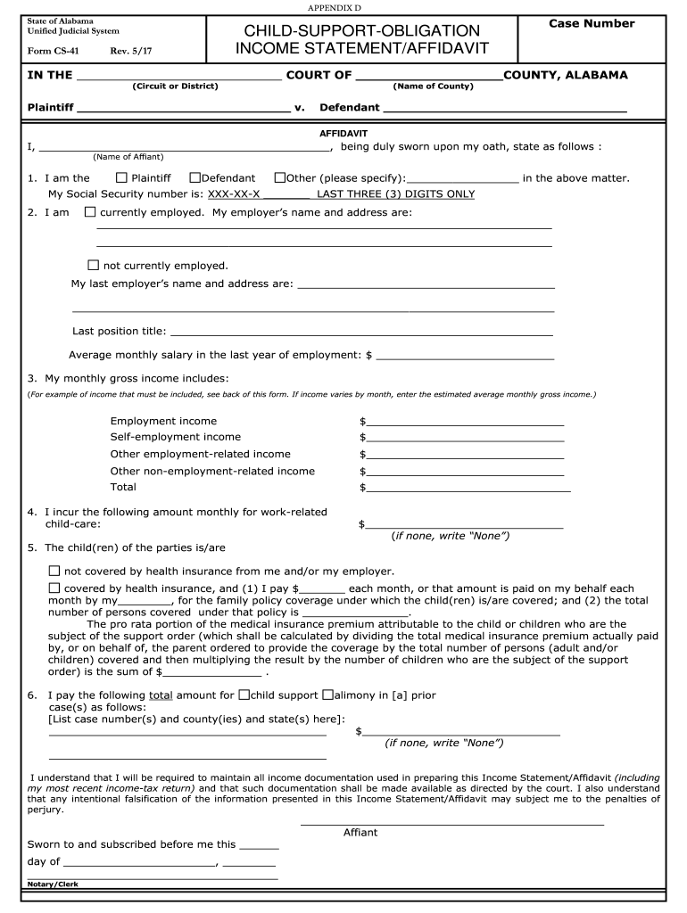 Alabama Cs Child Support Form Fill Out Sign Online DocHub