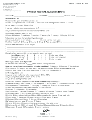 fillable online patient medical questionnaire ssm health fax email