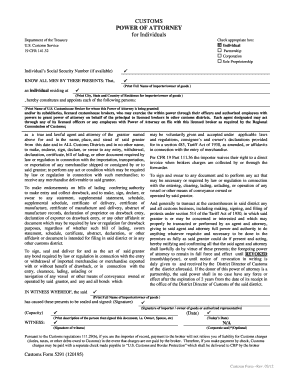 US Customs Power of Attorney for Individuals