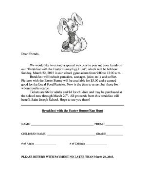 Fillable Online Breakfast with the Easter Bunny Volunteer Form Fax ...