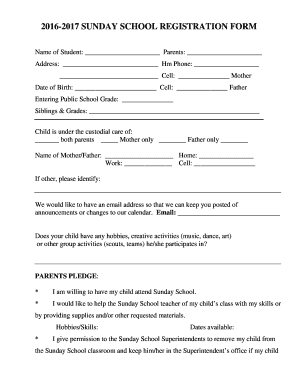 SUNDAY SCHOOL REGISTRATION FORM - pjfumc.org