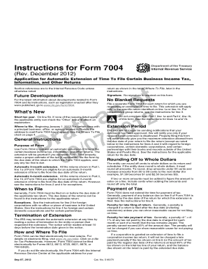 Fillable Online Instructions for Form 7004 (Rev. December 2012 ...