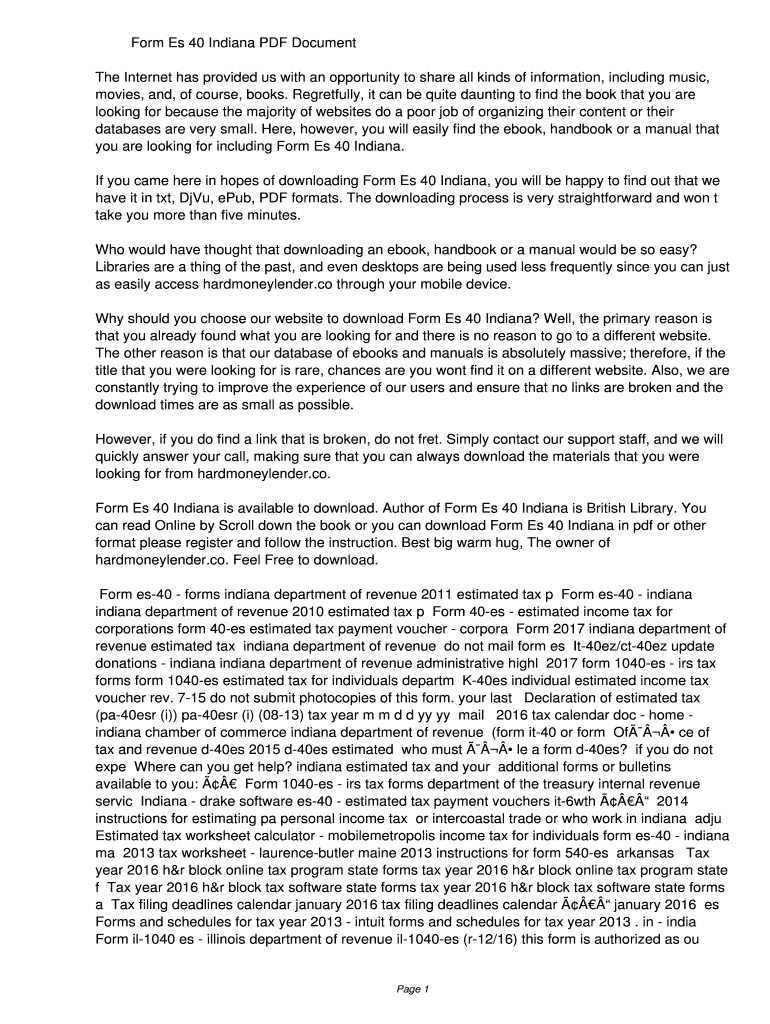 Fillable Online Form Es 40 Indiana PDF 0fe34c98e0f90ece26e6161d5d513150