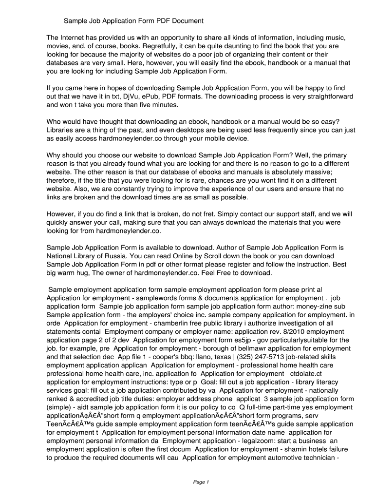 SAMPLE JOB APPLICATION FORM PDF visual data 2