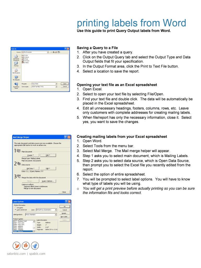 Fillable Online Printing Labels from Word Guide.doc Fax Email Print