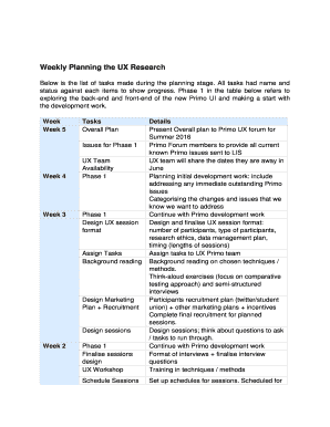 Fillable Online Weekly Planning the UX Research Fax Email Print - pdfFiller