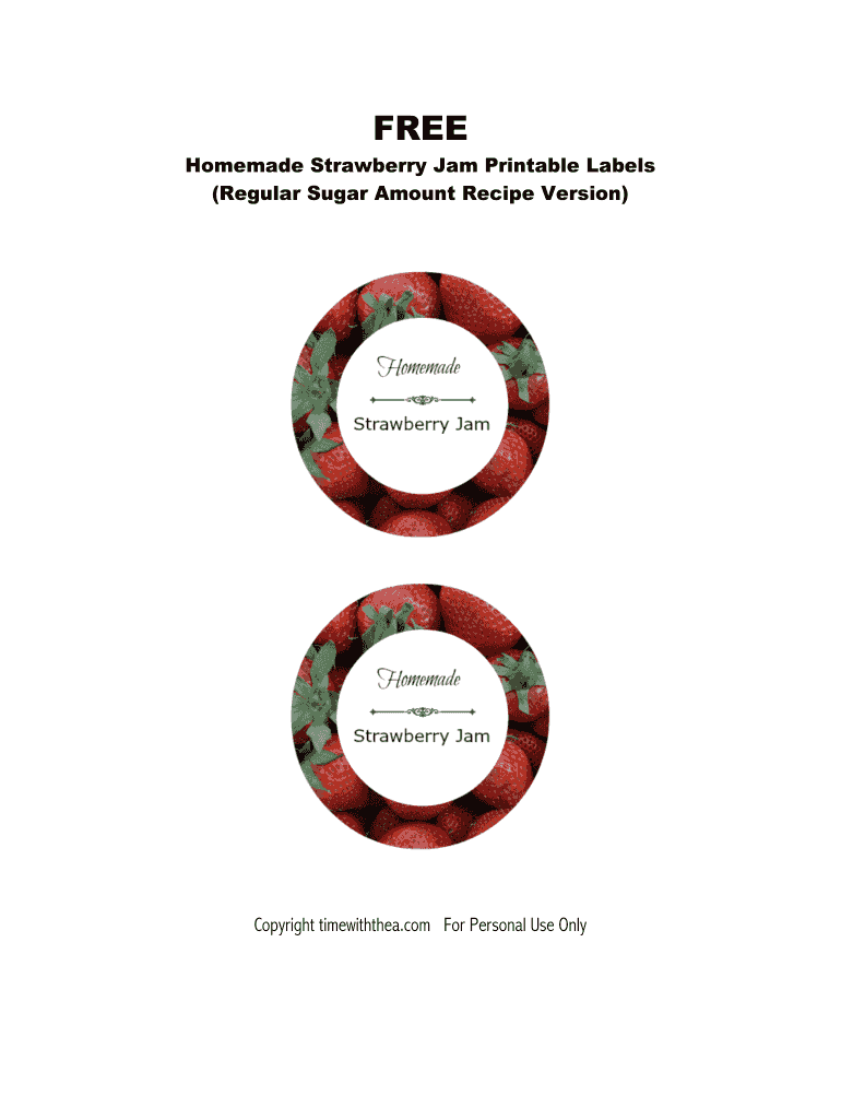 Fillable Online FREE Homemade Strawberry Jam Printable Labels Regular ...