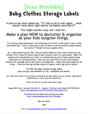 Fillable Online Free Printable Baby Clothes Storage Labels - getSNAZZY.com Fax Email Print ...