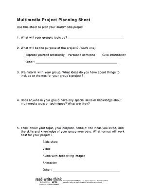 Multimedia Project Planning Sheet