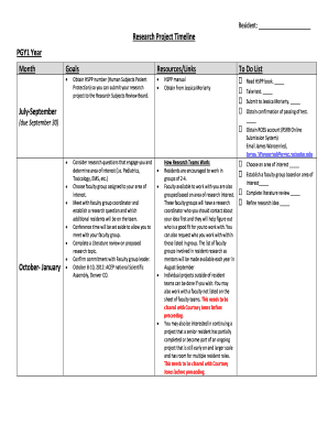 Research Project Timeline PGY1 Year Month Goals Resources ...