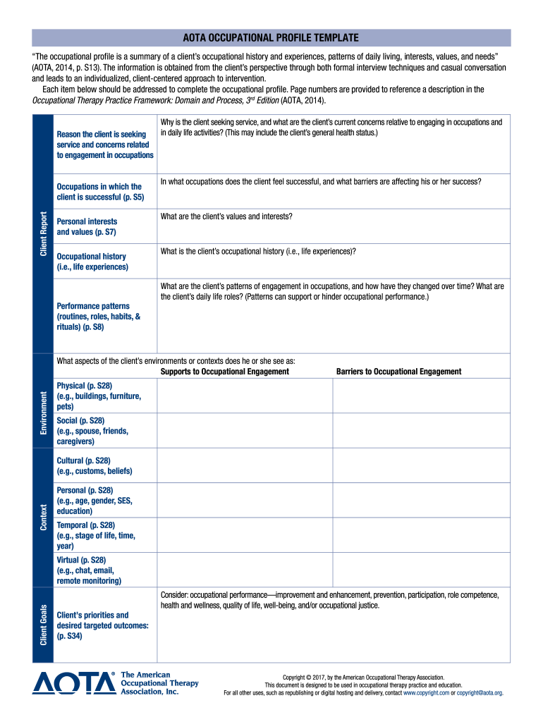 Aota Occupational Profile Fill Online, Printable, Fillable, Blank