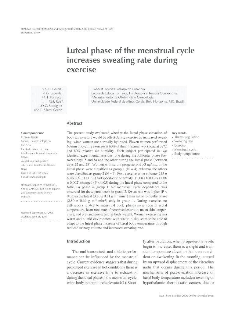 Fillable Online Luteal phase of the menstrual cycle increases sweating