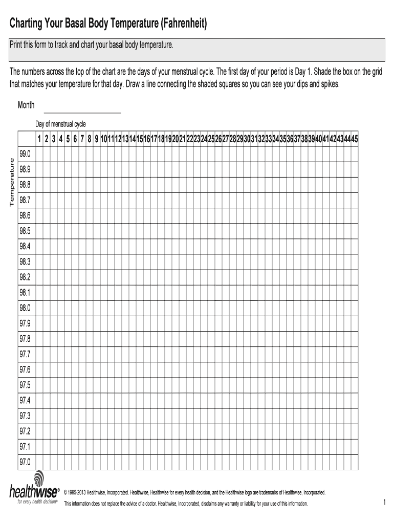 Fillable Online Charting Your Basal Body Temperature (Fahrenheit) Fax
