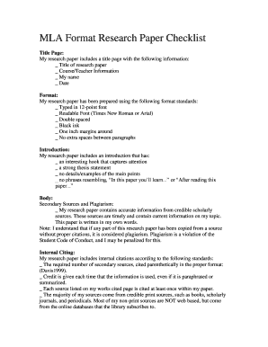 mla format research paper checklist