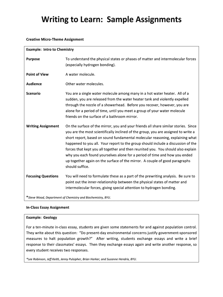 Fillable Online Writing to Learn Sample Assignments.docx Fax Email ...