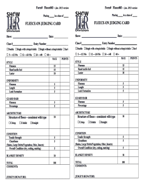 Fleece On Judging Card - International Lama Registry