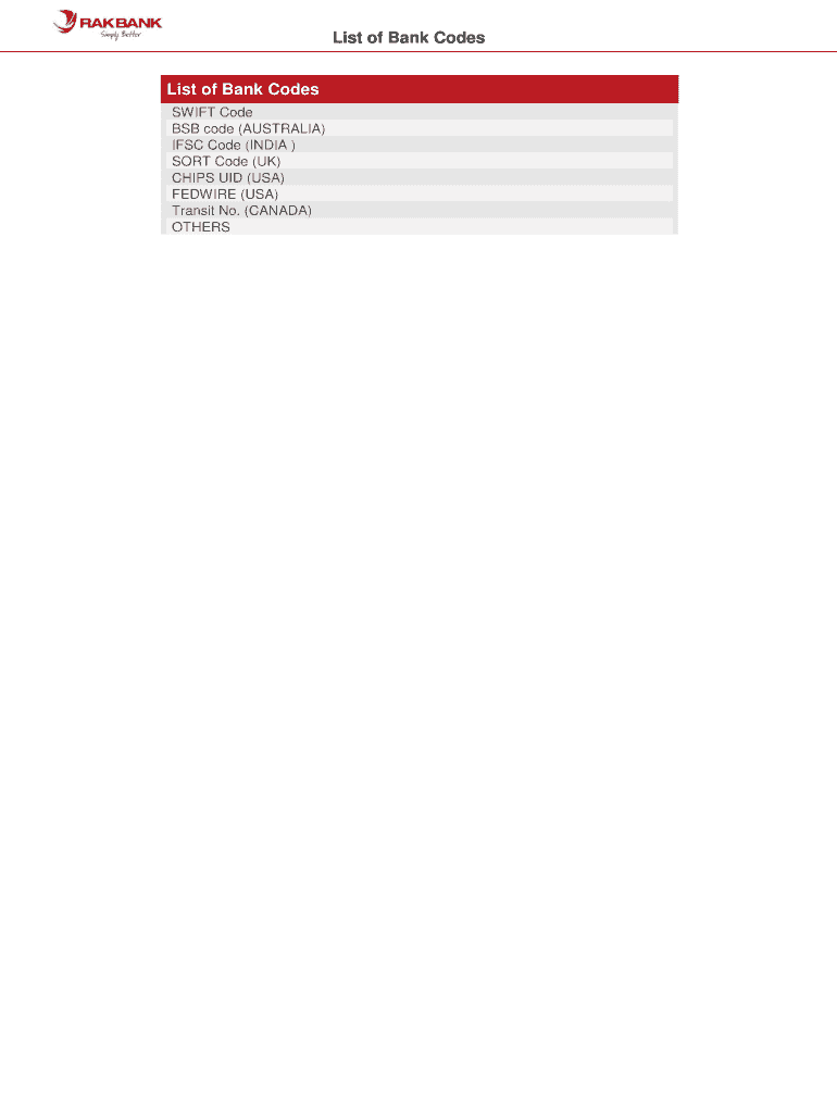 Fillable Online List Of Bank Codes Fax Email Print PdfFiller