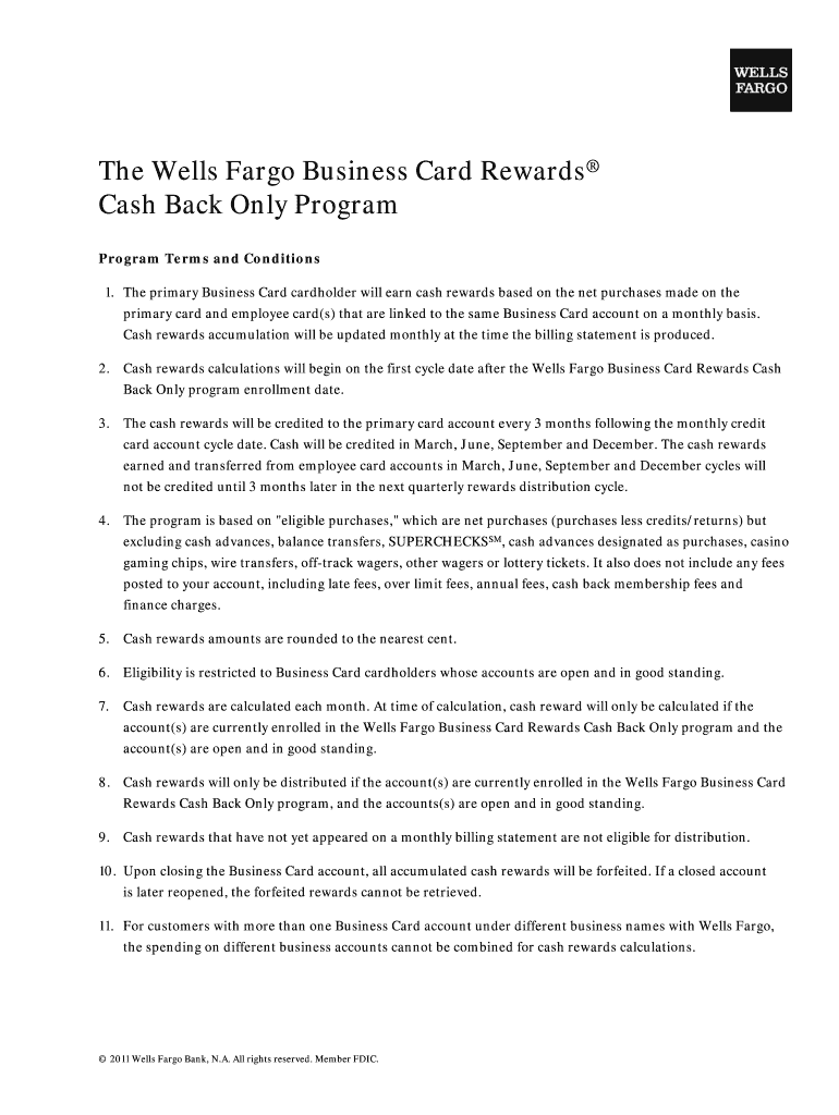 Fillable Online The Wells Fargo Business Card Rewards Fax Email Print
