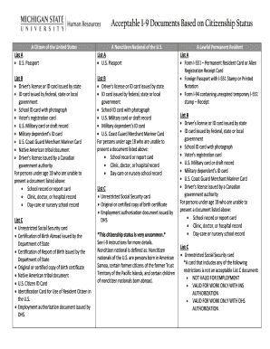 Fillable Online Acceptable I-9 Documents Based on Citizenship Status ...