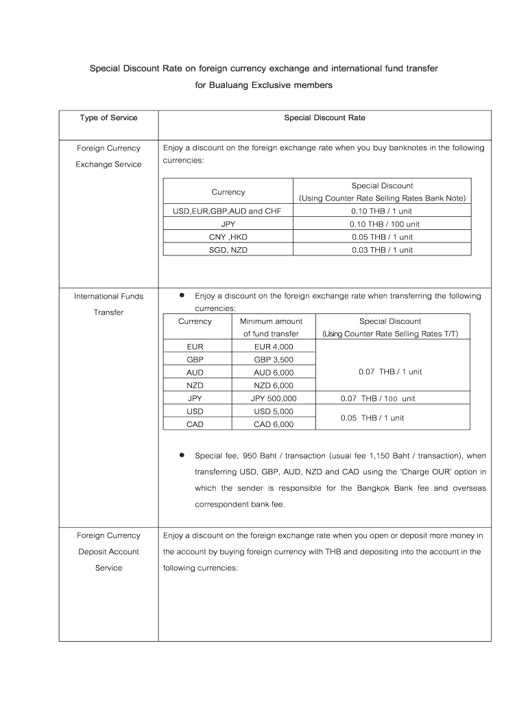 Fillable Online Special Discount Rate on foreign currency exchange and