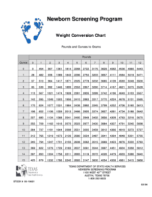 Texas Newborn Screening Program Weight Conversion Chart
