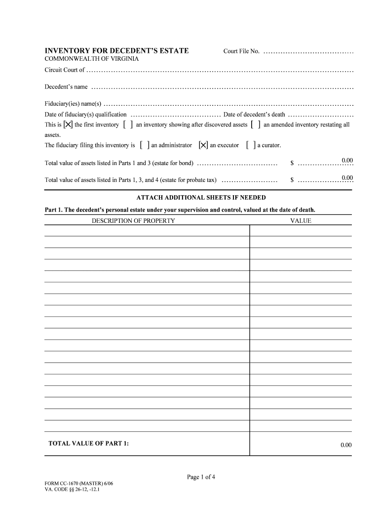 Fillable Online INVENTORY FOR DECEDENT'S ESTATE Fax Email Print pdfFiller