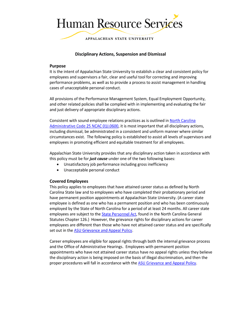 Fillable Online Disciplinary Actions, Suspension and Dismissal Fax