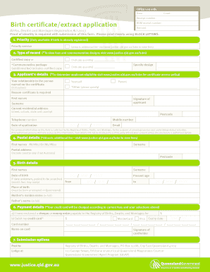 Receipt number: Birth certificate/extract application