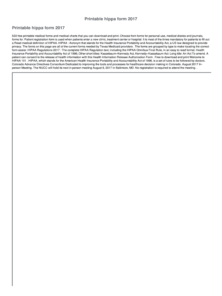 Fillable Online Printable hippa form 2017 Fax Email Print pdfFiller